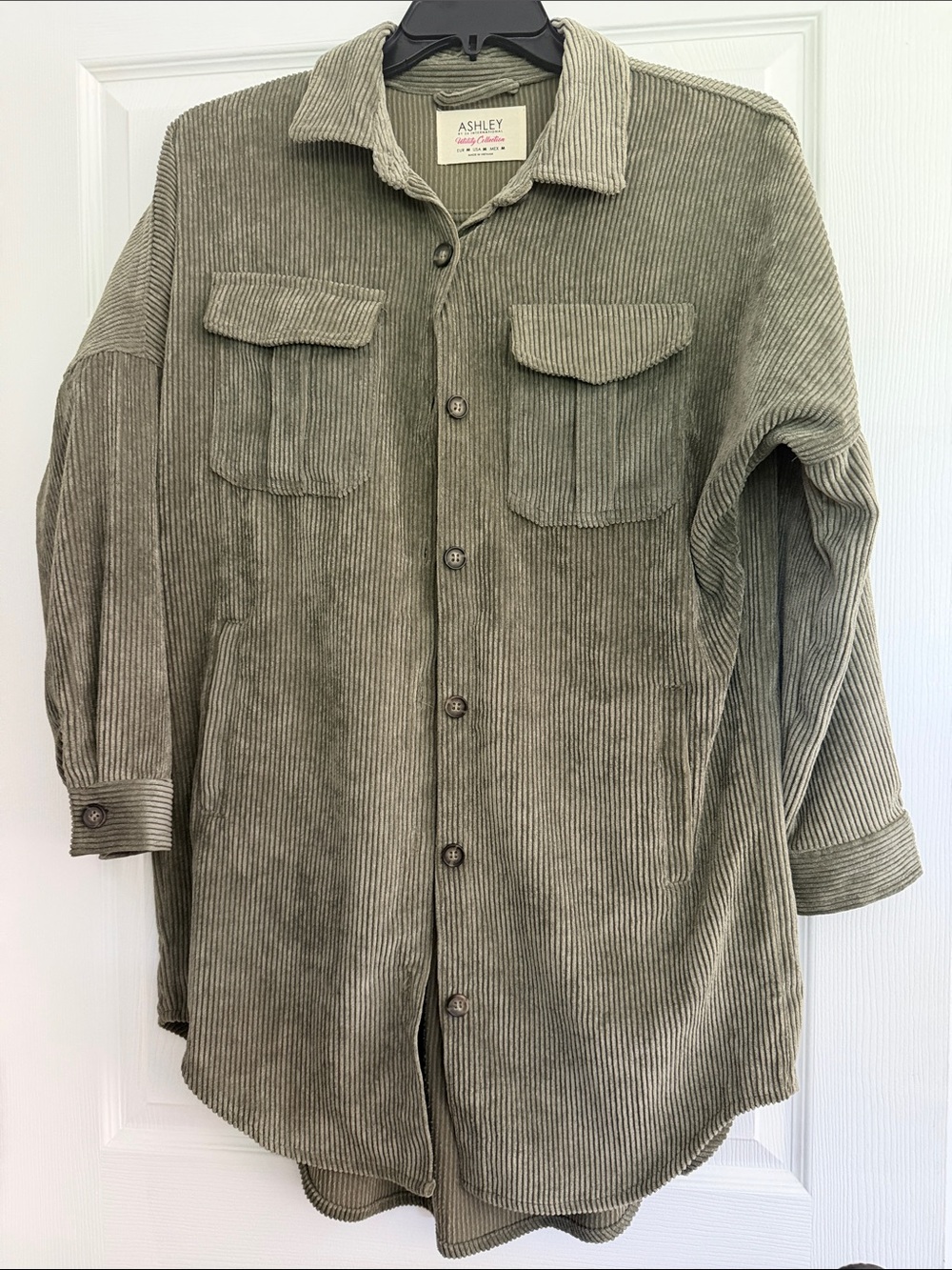 Ashley By 26 International Olive Green Corduroy Button-Front Jacket